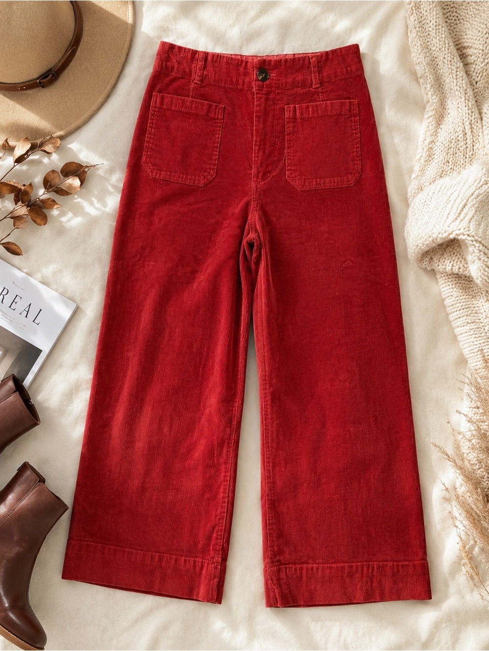 Velvet Heart Red Corduroy Wide Leg Crop Pants | High Rise | Size 29